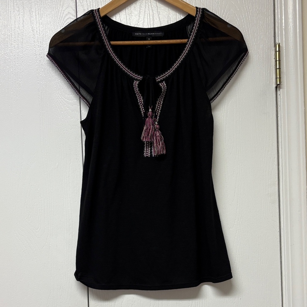 WHBM Black Women's Top with Tassel Detail